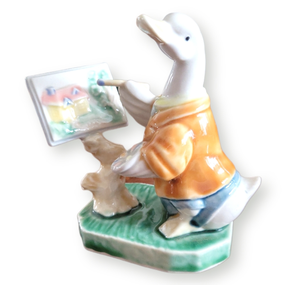 Vtg Figurine Statue Duck Artist Painting Canvas #697